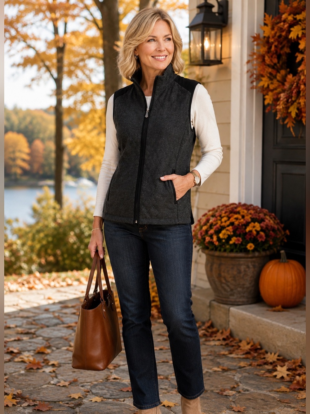J.McLaughlin Bennett Tweed Quilted Vest Black Charcoal Zip Pockets Size XS